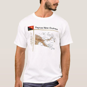 T-shirt Papouasie-Nouvelle-Guinée Carte + Drapeau + Titre 