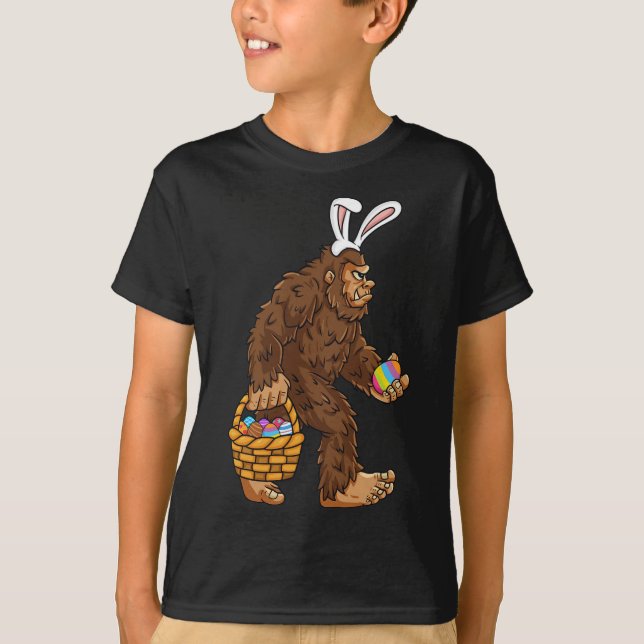 T-shirt Pâques Bigfoot Avec Panier Oeufs Fun Boys Enfants  (Devant)
