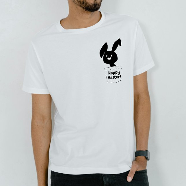 T-shirt Pâques Hoppy Amusant Noir Et Blanc Lapin Pun Carto (Créateur téléchargé)