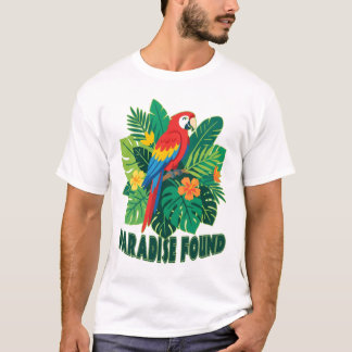 T-shirt Paradis Trouvé Ara Rouge Art Tropical