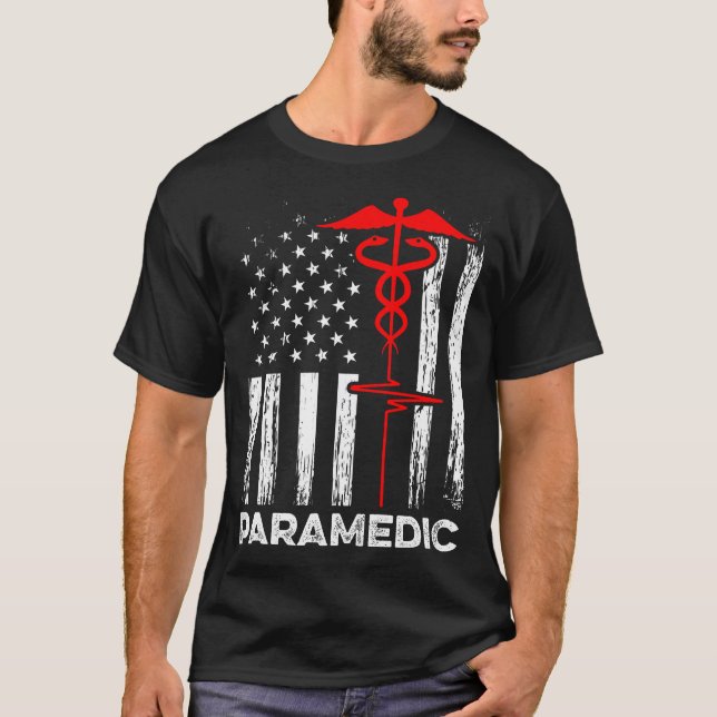 T-shirt Paramedics Usa Flag Doctor Ambulance Nurse Emergen (Devant)