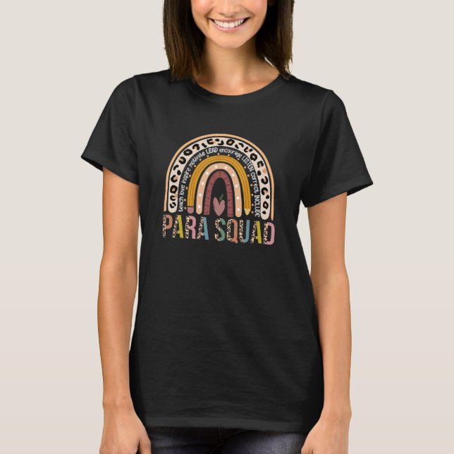 T-shirt Paraprofessional Para Squad leopard Rainbow Teache (Devant)