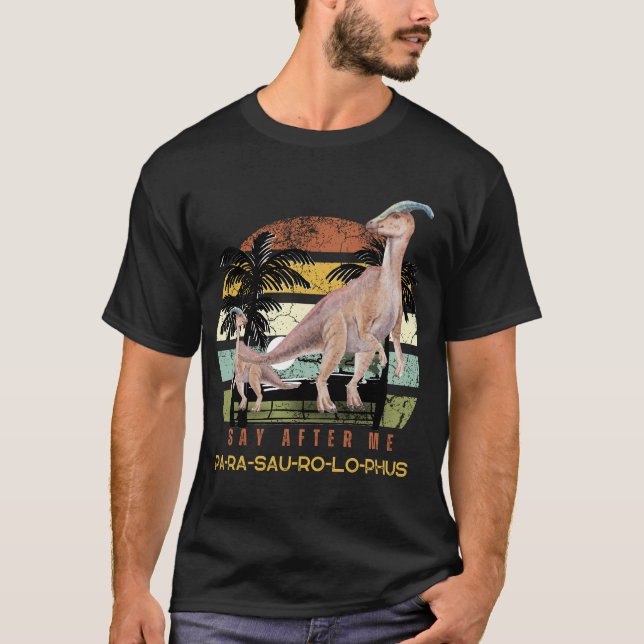 T-shirt Parasaurolophus Dinosaure Retro Coucher de soleil  (Devant)