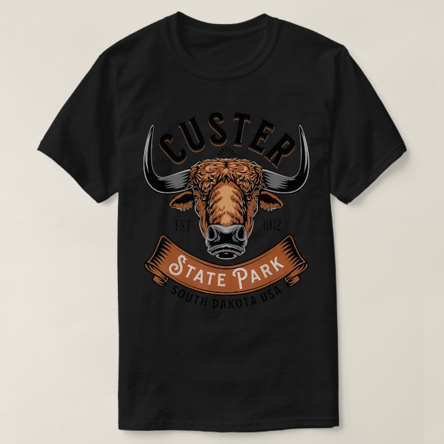 T-shirt Parc d'état de Custer Sud Dakota Buffalo Randonnée (Design devant)
