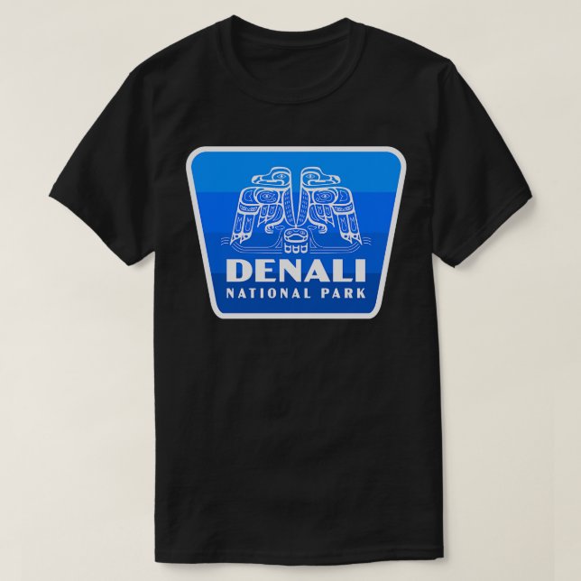 T-shirt Parc national de Denali Badge d'oiseaux rétro Bleu (Design devant)
