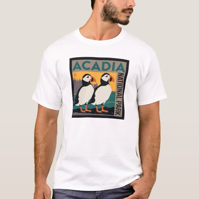 T-shirt Parc national de l'Acadie, Maine | Puffins (Devant)