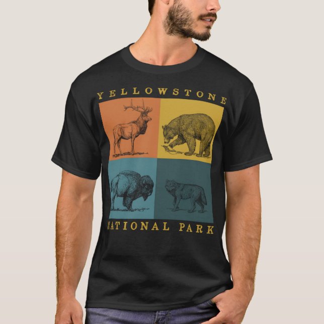 T-shirt Parc national de Yellowstone Animaux rétro Elk Bis (Devant)
