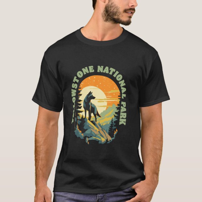T-shirt Parc national de Yellowstone Lune de nuit Loup Vin (Devant)