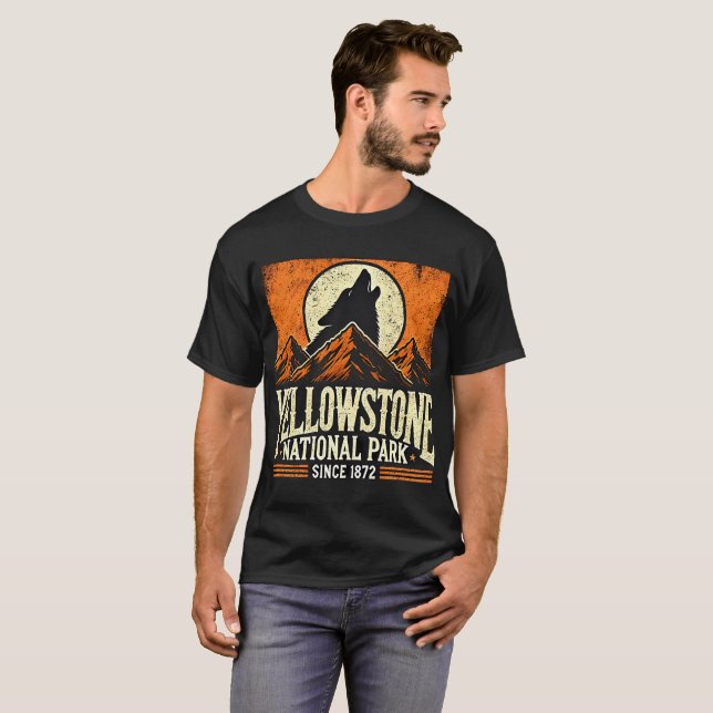 T-shirt Parc national de Yellowstone | Montagnes Wolf Vint (Devant entier)