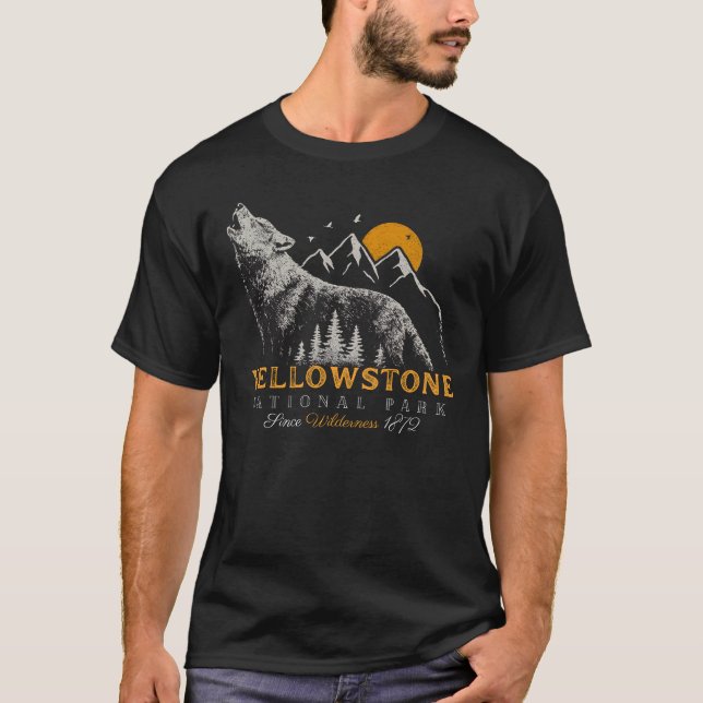 T-shirt Parc national de Yellowstone Montagnes Wolf Vintag (Devant)