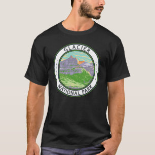 T-shirt Parc National Des Glaciers Au Printemps Badge Mont
