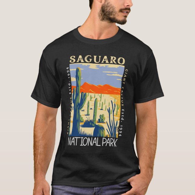 T-shirt Parc national du Saguaro Arizona Rétro désorganisé (Devant)