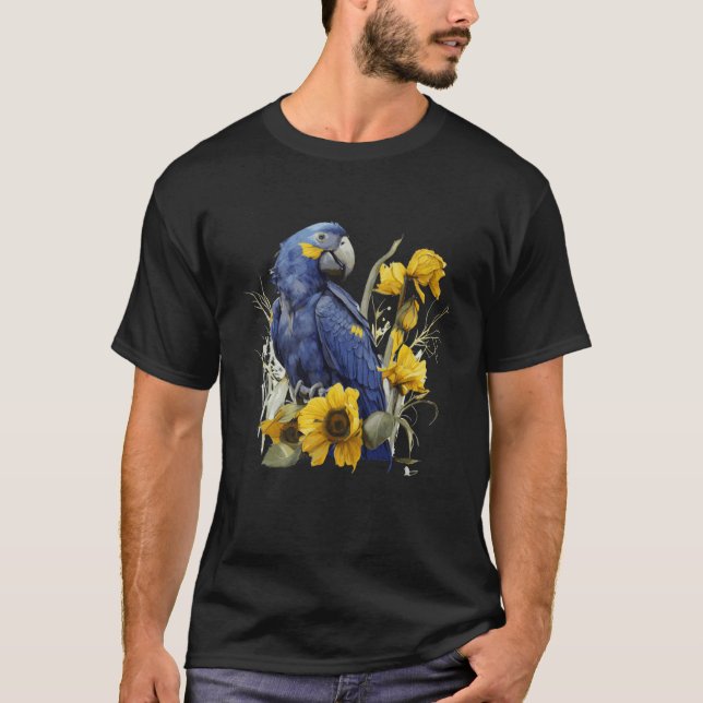 T-shirt Parcours d'aquarelle bleu Macaw Tournesol mignonne (Devant)
