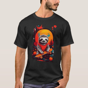 T-shirt Paresseux avec skateboard la nuit d'Halloween T-sh