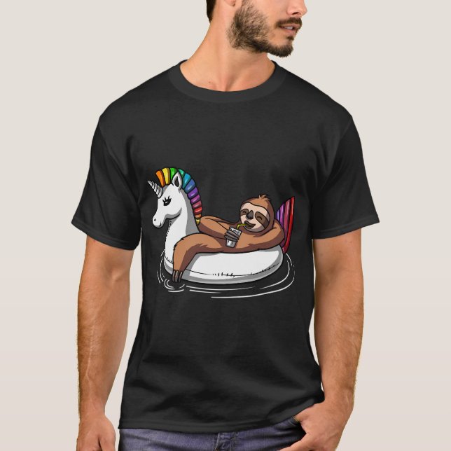 T-shirt Paresseux chevauchant une licorne flottante (Devant)