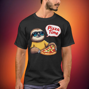 T-shirt Paresseux Cool Mangeant une Pizza avec une Bulle d