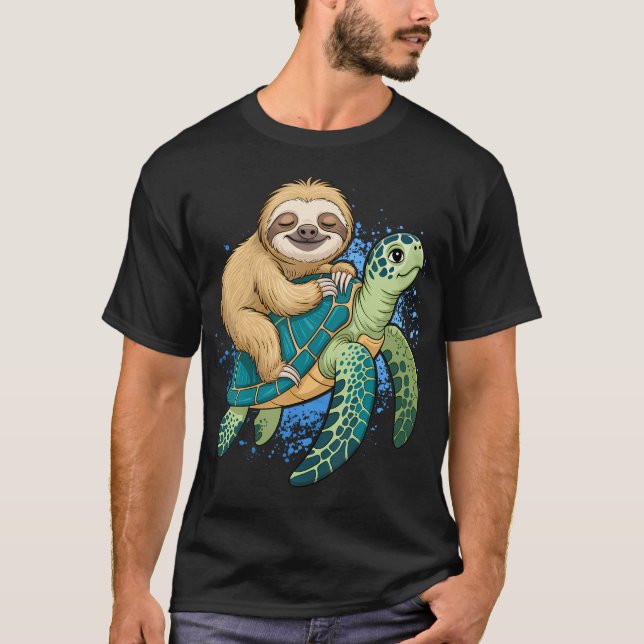 T-shirt Paresseux drôle chevauchant un (Devant)