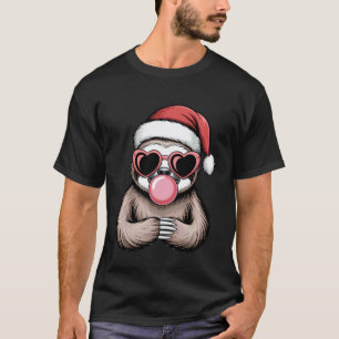 T-shirt Paresseux mignon avec chapeau de Père Noël et lune