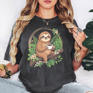 T-shirt Paresseux Mignon Buvant du Café Jungle Tropicale