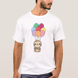 T-shirt Paresseux s'envole avec des ballons colorés Kawaii