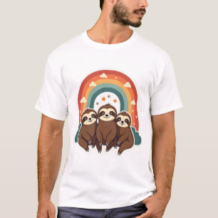 T-shirt Paresseux Vintage Arc-en-Ciel Rétro Art Animal Mig