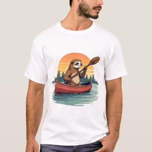 T-shirt Paresseux Vintage Canoë Coucher de soleil Rétro Ar