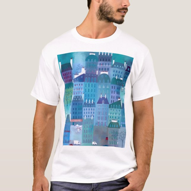 T-shirt Paris Blues Moderne peinture Cityscape (Devant)