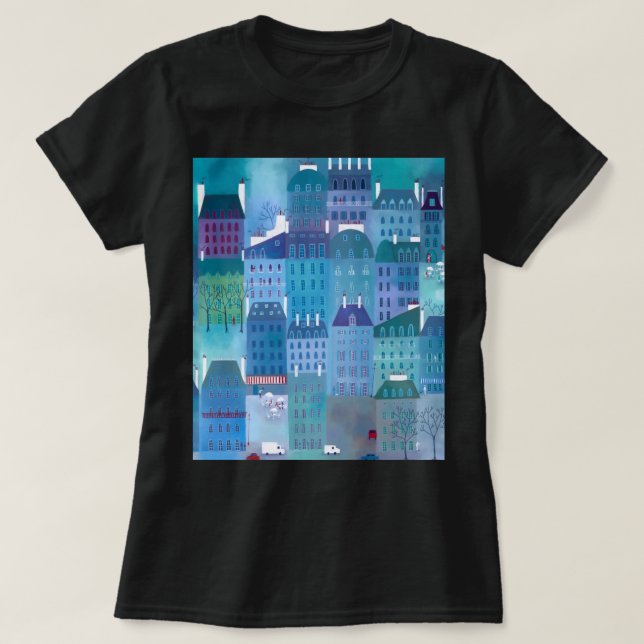 T-shirt Paris Blues Moderne peinture Cityscape (Design devant)