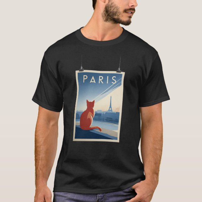 T-shirt Paris Cat Skyline – Minimal Travel Print (Devant)