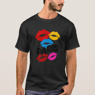 T-shirt Paris Coloré Français Baisers Lips Design graphiqu