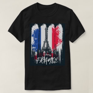 T-shirt Paris France Coup de pinceau Tour Eiffel Design