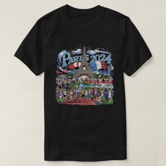 T-shirt Paris France Drapeau Tour Eiffel Souvenir Français (Design devant)
