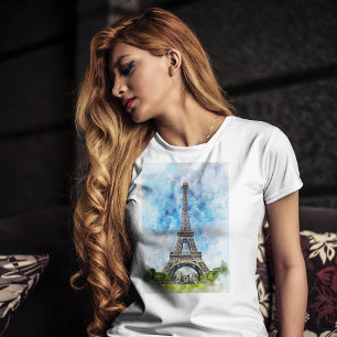T-shirt Paris France Tour Eiffel Aquarelle