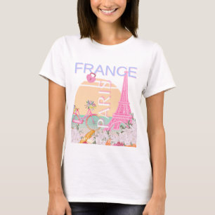 T-shirt Paris, France, Travel Art, Preppy, Pastel, Rose