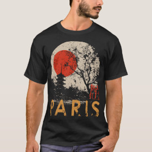 T-shirt Paris Japan Temple Cerisier Vintage Sunset Art