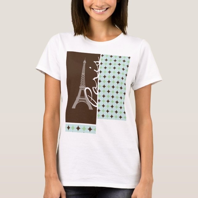 T-shirt Paris ; Tour Eiffel ; Vert sauge et brun (Devant)