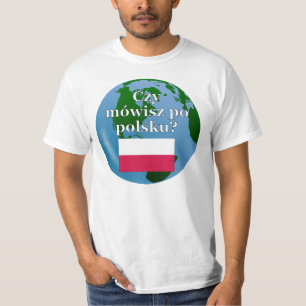 T-shirt Parles-tu polonais ? en polonais. Drapeau et globe