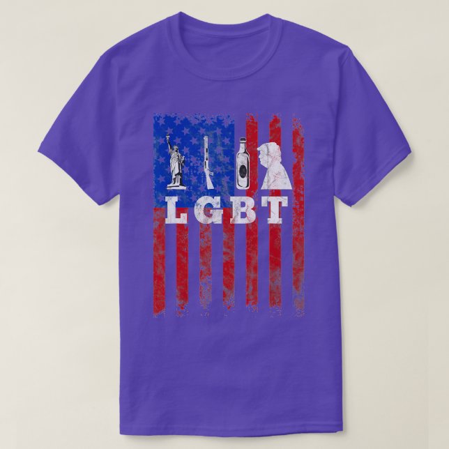 T-shirt Parodie LGB Funny Liberty Guns Bière drapeau améri (Design devant)