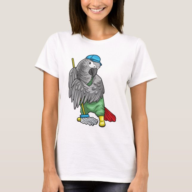T-shirt Parrot Cleaner Mop Cleaning (Devant)