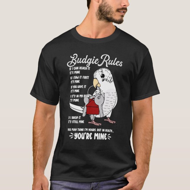 T-shirt Parrot House Rules It's Mine I White Budgie Budger (Devant)