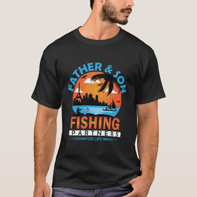 T-shirt Partenaires de pêche père et fils pour la vie (Devant)