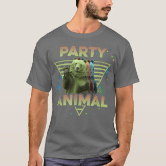 T-shirt PARTI ANIMAL Funny Grizzly Bear Vintage 80s Vaporw
