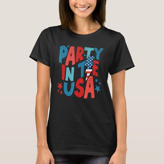 T-shirt Parti Rétro Aux Etats-Unis Patriotique Américain Q (Devant)