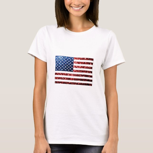 T-shirt PARTIES SCINTILLANT américaines drapeau rouge bleu (Devant)