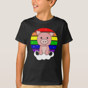 T-shirt Parties scintillant arc-en-ciel de porc Kawaii Pig