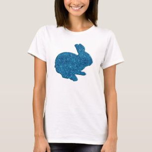 T-shirt Parties scintillant Bleue Silhouette Lapin de Pâqu