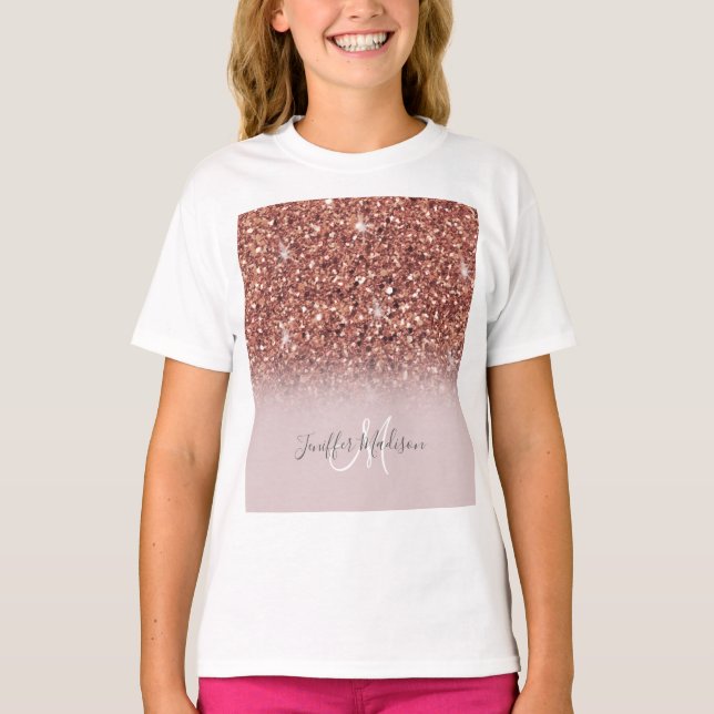 T-shirt parties scintillant en or rose Nom personnalisé    (Devant)
