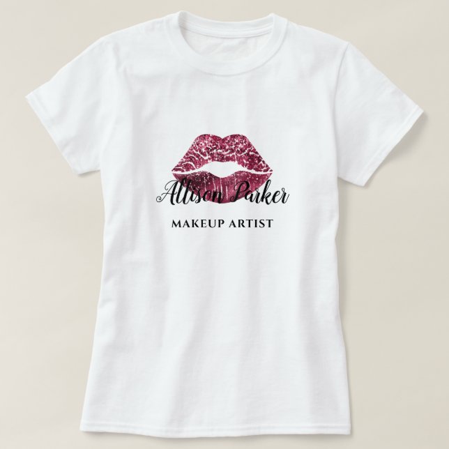 T-shirt Parties scintillant rouge Logo Kiss MAKEUP ARTISTE (Design devant)