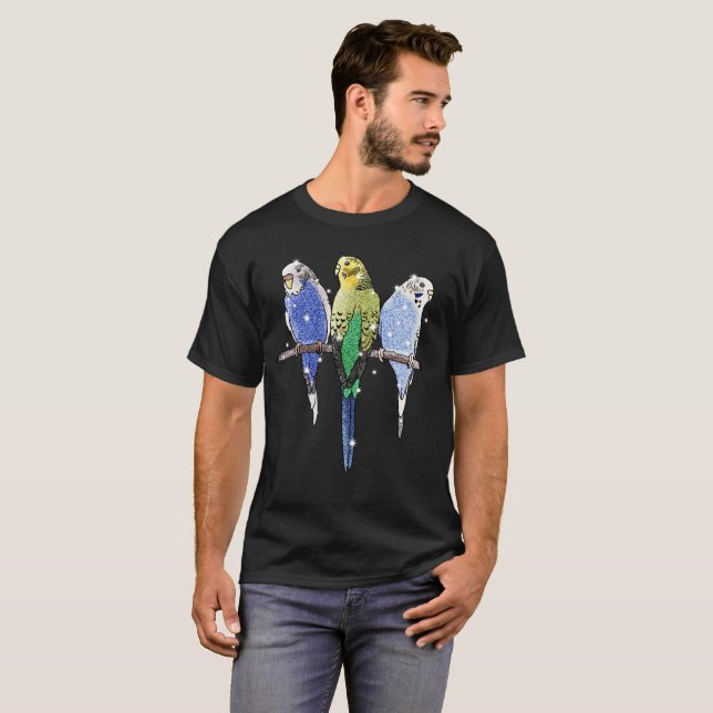 T-shirt Parties scintillantes de perruche de perruche (Devant entier)