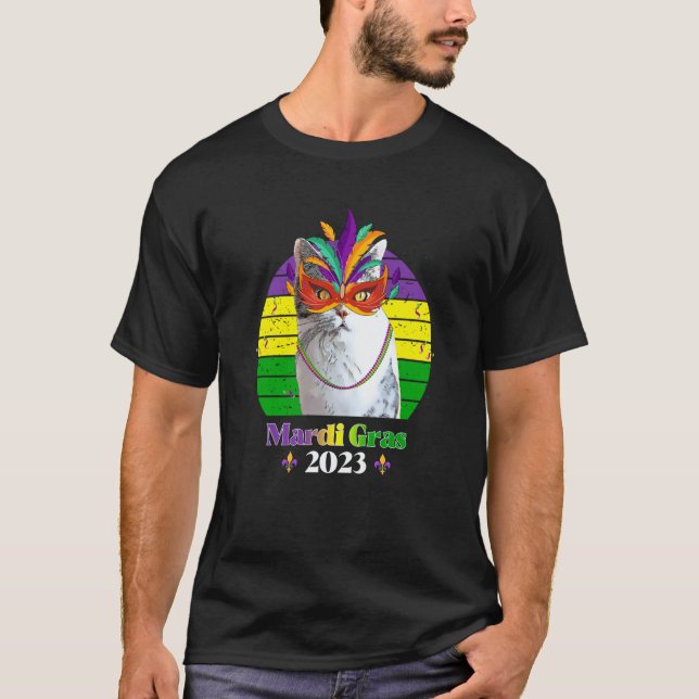 T-shirt Party Cat Mask Beads Mardi Gras 2023  14 (Devant)